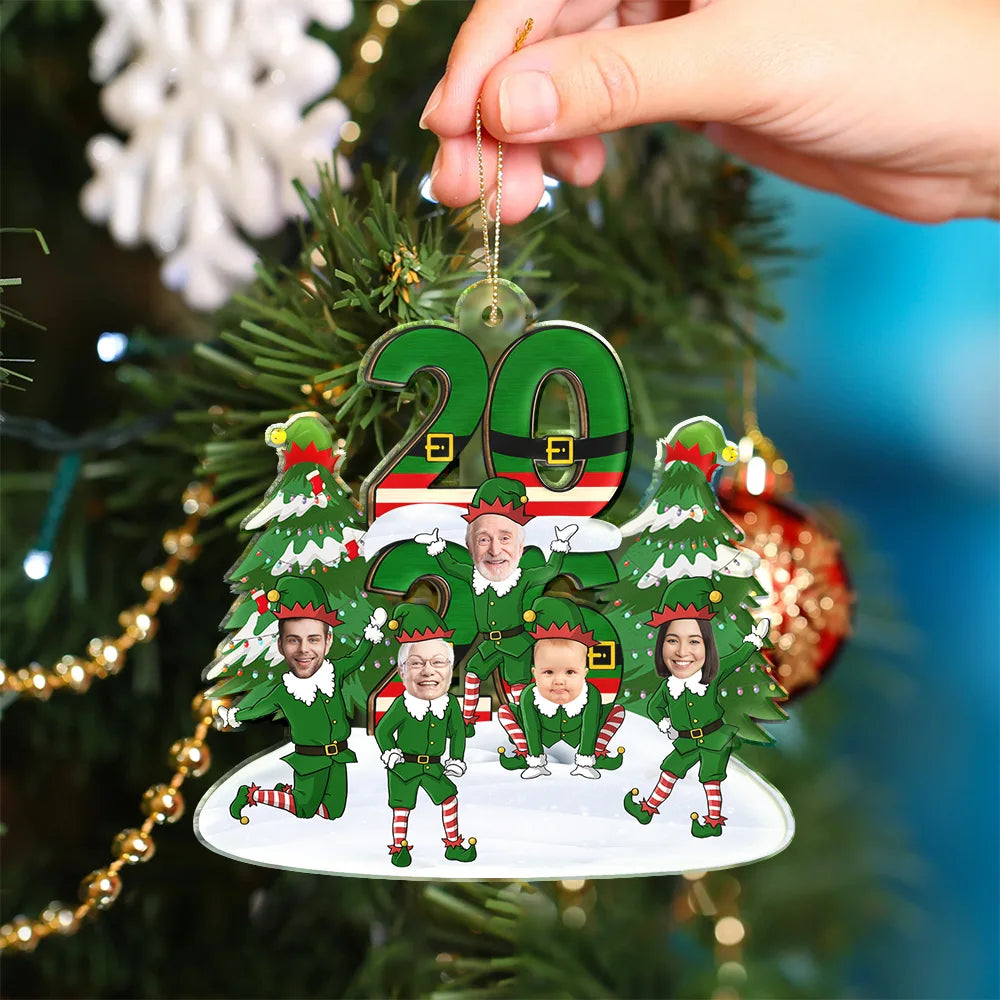 Family,Parents,Gift For Grandparents,Gift For Kids,Gift For Grandkids,Pet Lovers,Dog Lovers,Christmas,Custom Photo - Custom Photo Funny Christmas Elf Family Face Cut - Personalized Custom Shaped Acrylic Ornament
