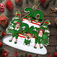 Family,Parents,Gift For Grandparents,Gift For Kids,Gift For Grandkids,Pet Lovers,Dog Lovers,Christmas,Custom Photo - Custom Photo Funny Christmas Elf Family Face Cut - Personalized Custom Shaped Acrylic Ornament