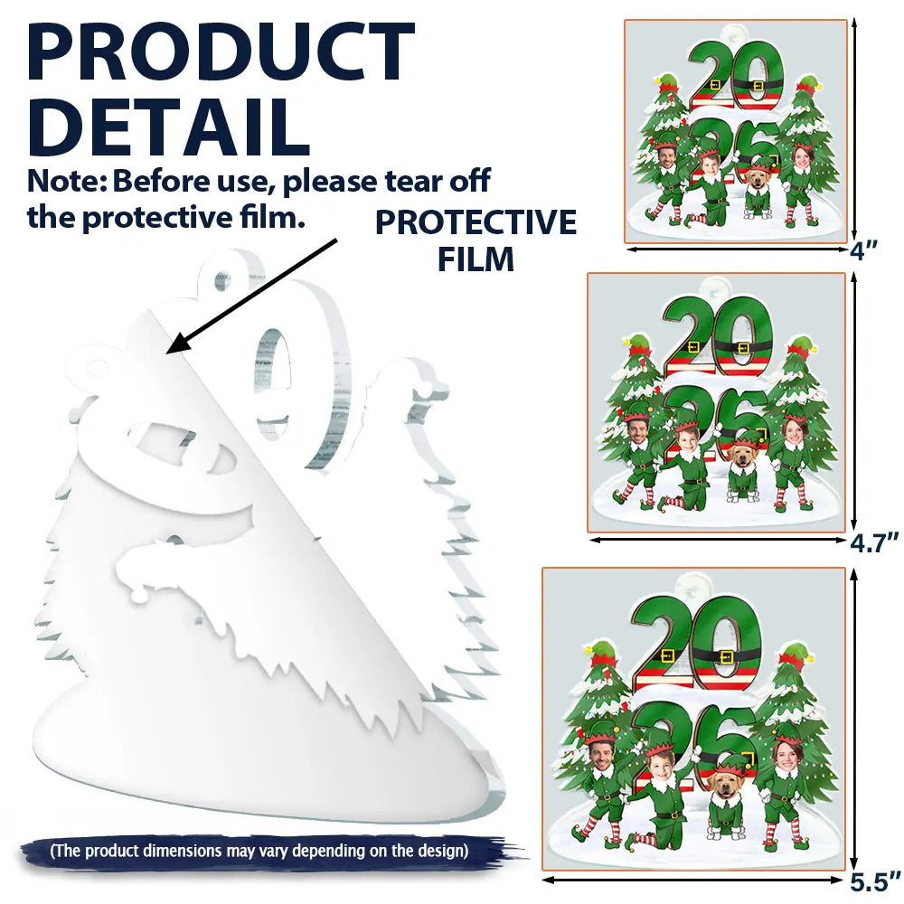 Family,Parents,Gift For Grandparents,Gift For Kids,Gift For Grandkids,Pet Lovers,Dog Lovers,Christmas,Custom Photo - Custom Photo Funny Christmas Elf Family Face Cut - Personalized Custom Shaped Acrylic Ornament