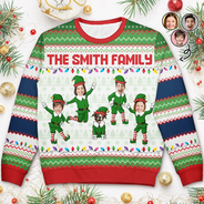 Christmas,Family,Parents,Gift For Grandparents,Gift For Kids,Funny,Custom Photo - Custom Photo Funny Christmas Elf Family Face Cut - Personalized Unisex Ugly Sweater