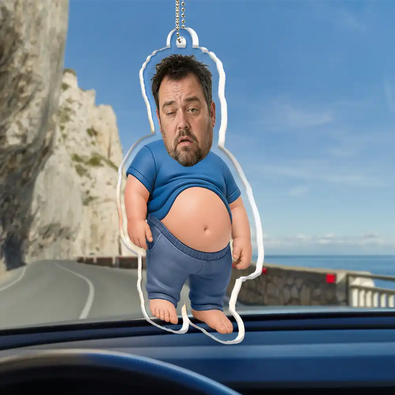 Gift For Father,Custom Photo,Humorous,Cut-Face Photo - Custom Photo Funny Dad Bod Belly - Personalized Acrylic Car Hanger