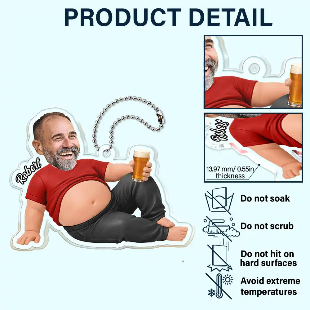 Gift For Father,Custom Photo,Humorous,Cut-Face Photo - Custom Photo Funny Dad Bod Belly - Personalized Acrylic Car Hanger