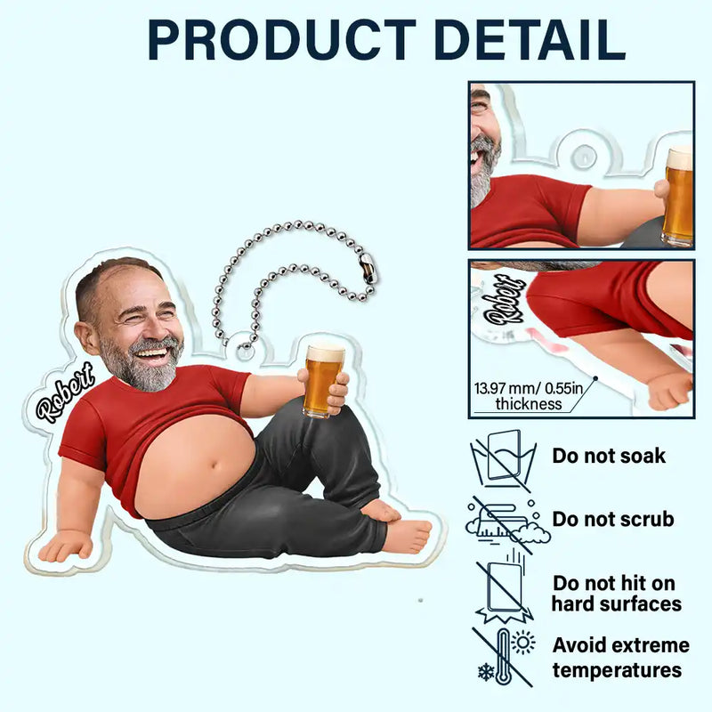 Gift For Father,Custom Photo,Humorous,Cut-Face Photo - Custom Photo Funny Dad Bod Belly - Personalized Acrylic Car Hanger