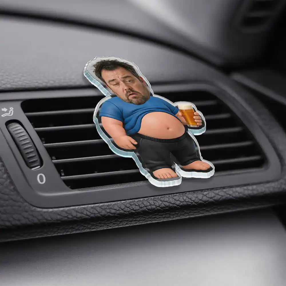 Gift For Father, Custom Photo, Humorous, Cut-Face Photo - Custom Photo Funny Dad Bod Belly - Personalized Acrylic Car Vent Clip