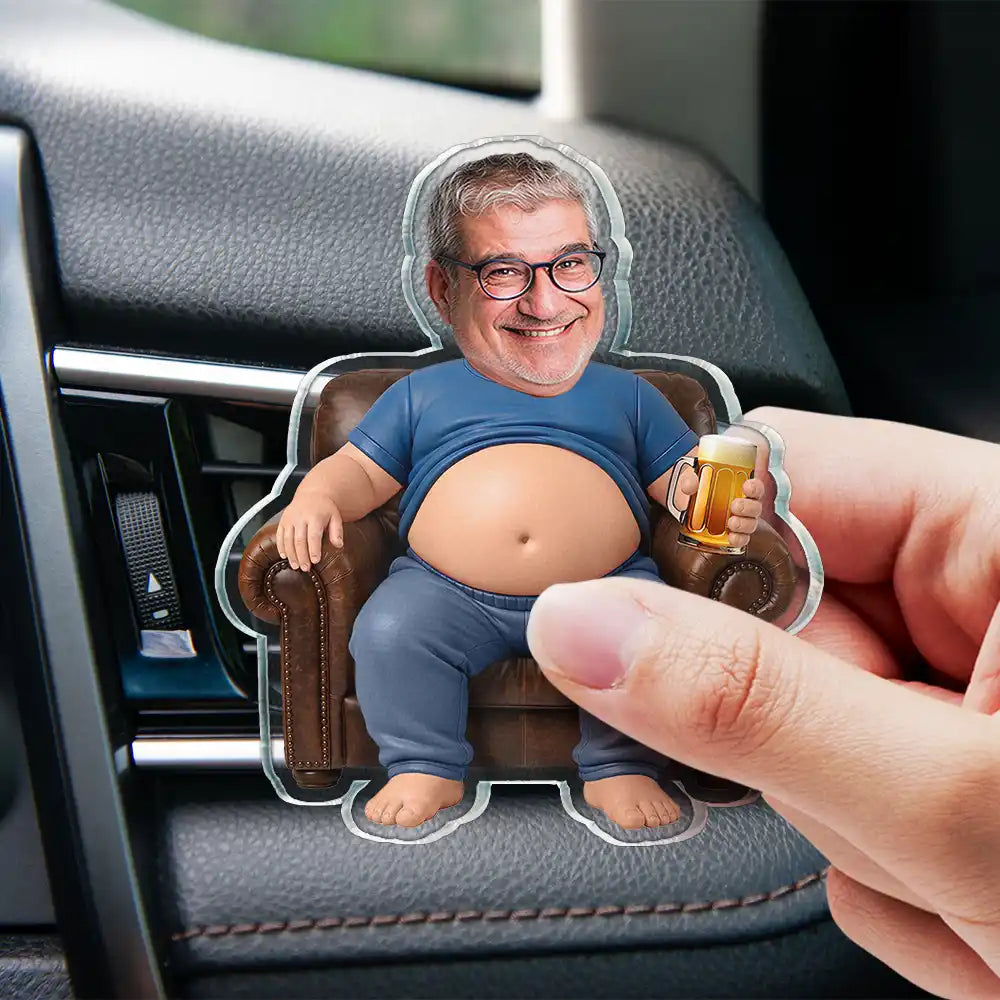 Gift For Father, Custom Photo, Humorous, Cut-Face Photo - Custom Photo Funny Dad Bod Belly - Personalized Acrylic Car Vent Clip