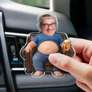Gift For Father, Custom Photo, Humorous, Cut-Face Photo - Custom Photo Funny Dad Bod Belly - Personalized Acrylic Car Vent Clip