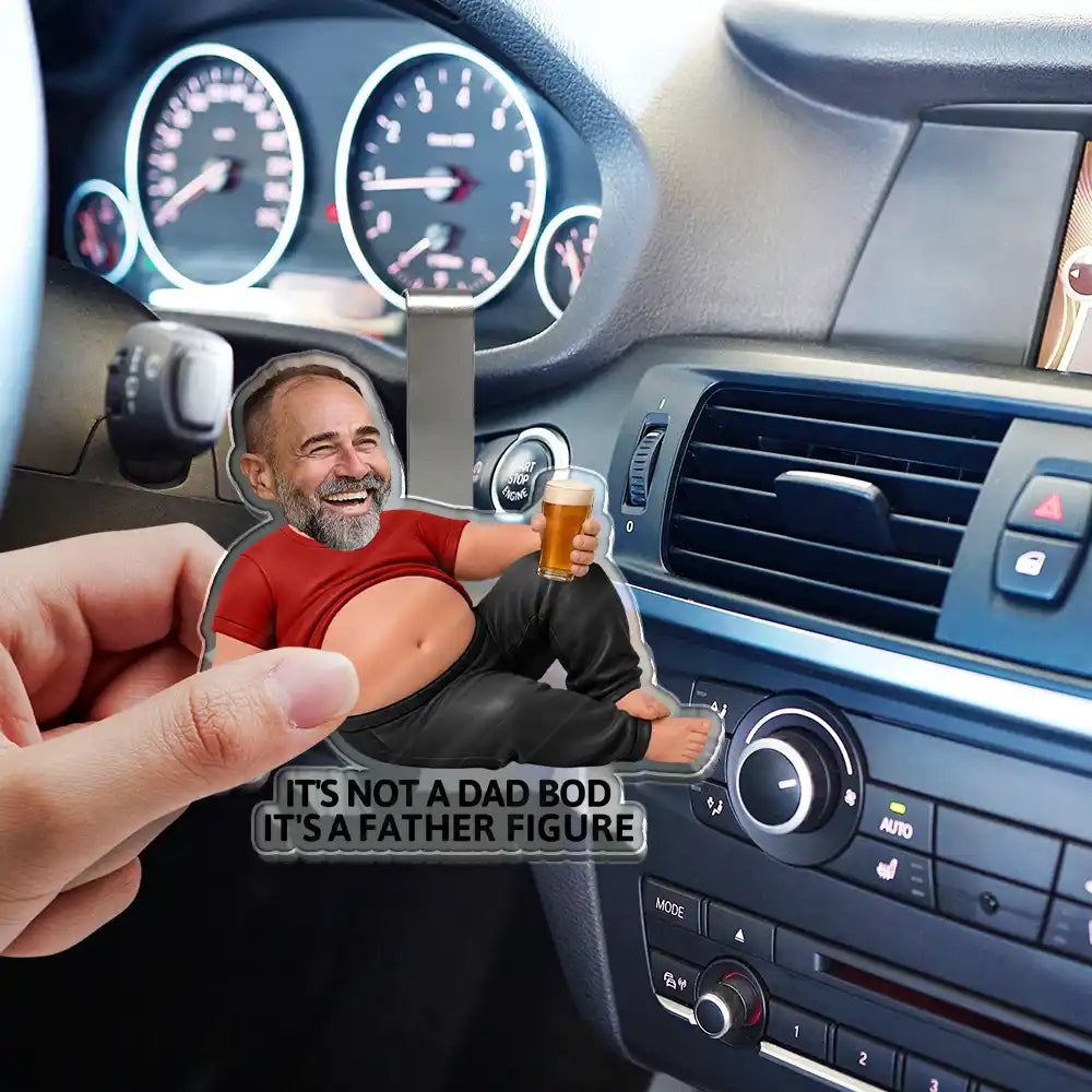 Gift For Father,Custom Photo,Humorous,Cut-Face Photo - Custom Photo Funny Dad Bod Belly - Personalized Custom Shaped Acrylic Car Visor Clip