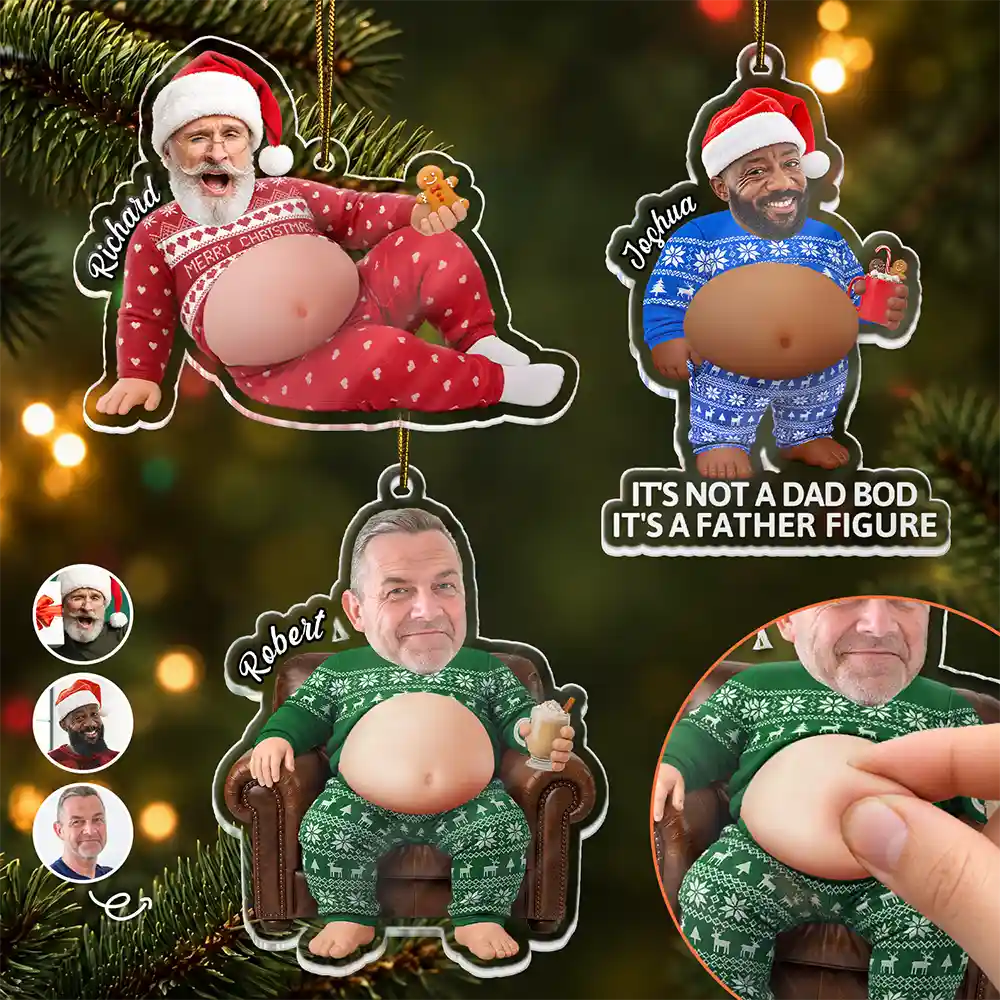 Christmas,Humorous,Gift For Men,Custom Photo,Gift For Yourself,Cut-Face Photo - Custom Photo Funny Dad Bod Belly For Him Dad Husband - Personalized Squishy Acrylic Ornament
