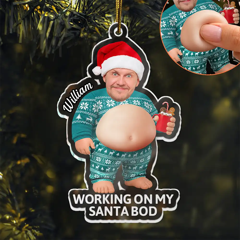Christmas,Humorous,Gift For Men,Custom Photo,Gift For Yourself,Cut-Face Photo - Custom Photo Funny Dad Bod Belly For Him Dad Husband - Personalized Squishy Acrylic Ornament