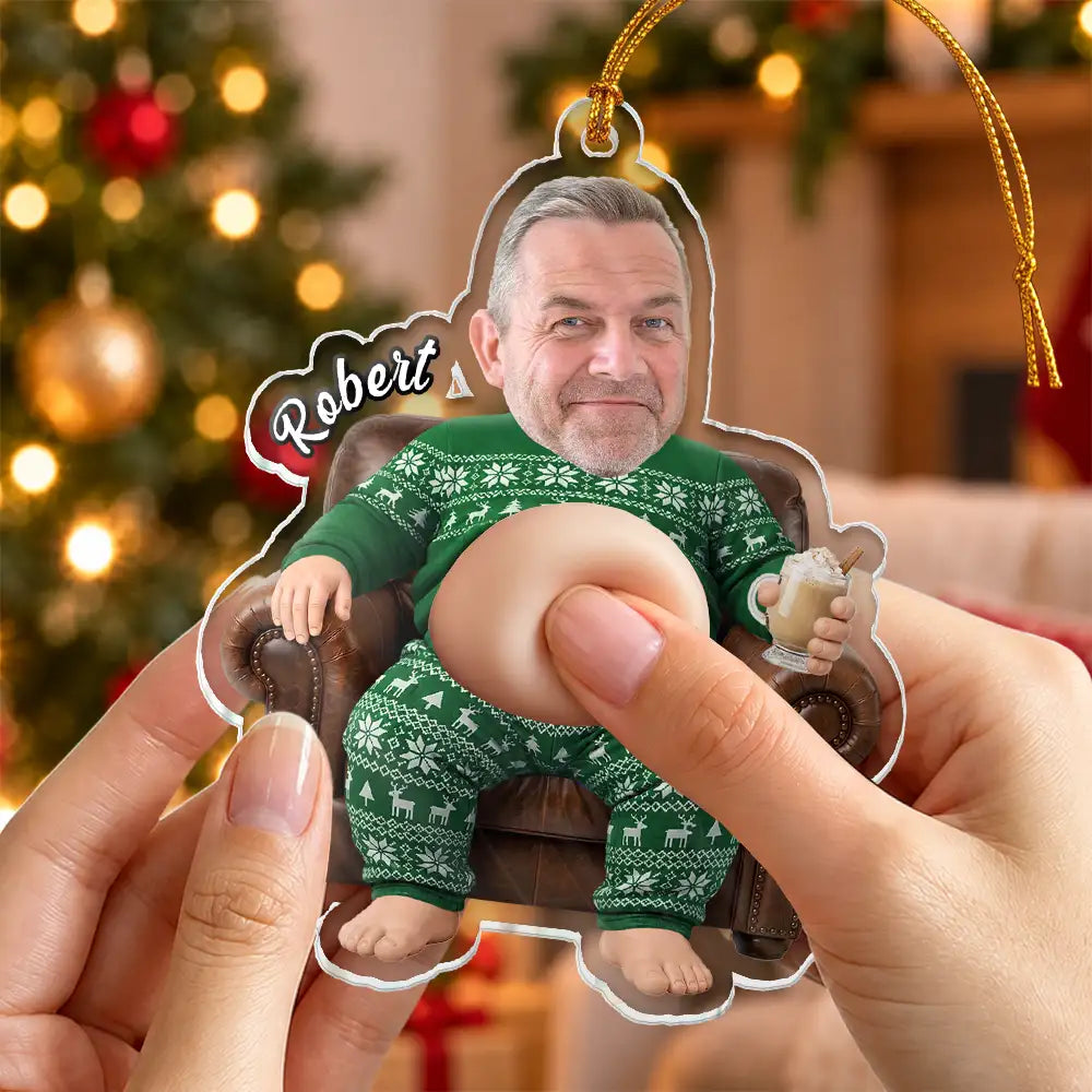 Christmas,Humorous,Gift For Men,Custom Photo,Gift For Yourself,Cut-Face Photo - Custom Photo Funny Dad Bod Belly For Him Dad Husband - Personalized Squishy Acrylic Ornament