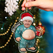 Christmas,Humorous,Gift For Men,Custom Photo,Gift For Yourself,Cut-Face Photo - Custom Photo Funny Dad Bod Belly For Him Dad Husband - Personalized Squishy Acrylic Ornament