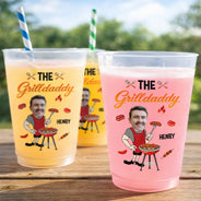 Gift For Men,Gift For Grandpa,Gift For Father,Funny,Photo,Vector,Humorous - Custom Photo Funny Dad Grandpa Grill Master - Personalized Frosted Cups