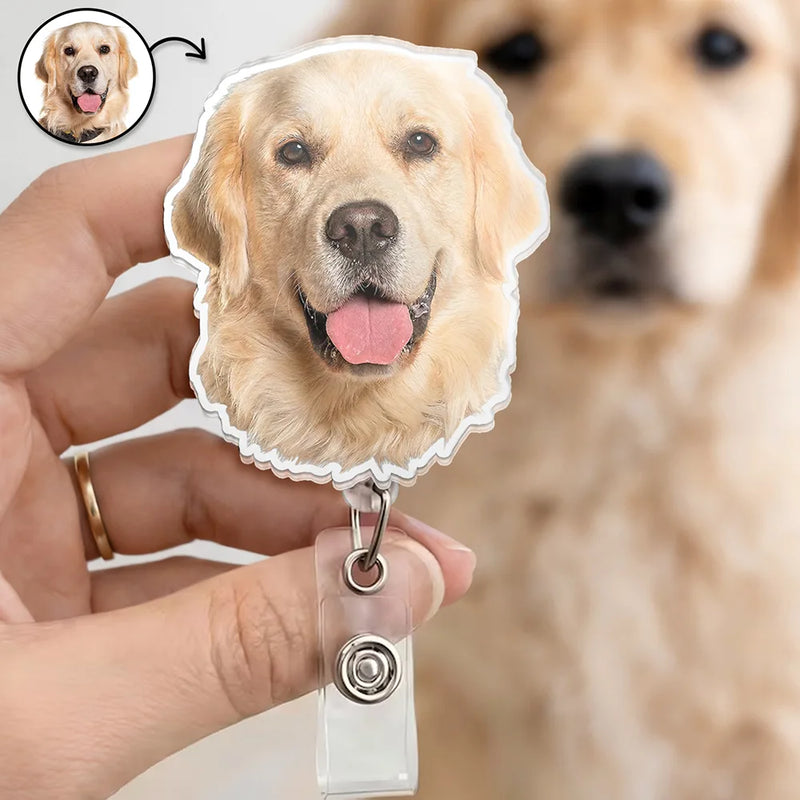 Nurse,Teacher,Gift For Women,Happy,Custom Photo - Custom Photo Funny Dog Cat Person Face - Personalized Badge Reel