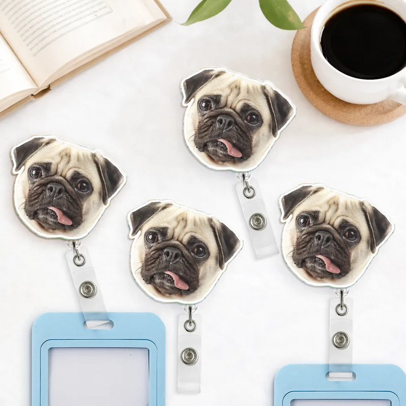 Nurse,Teacher,Gift For Women,Happy,Custom Photo - Custom Photo Funny Dog Cat Person Face - Personalized Badge Reel