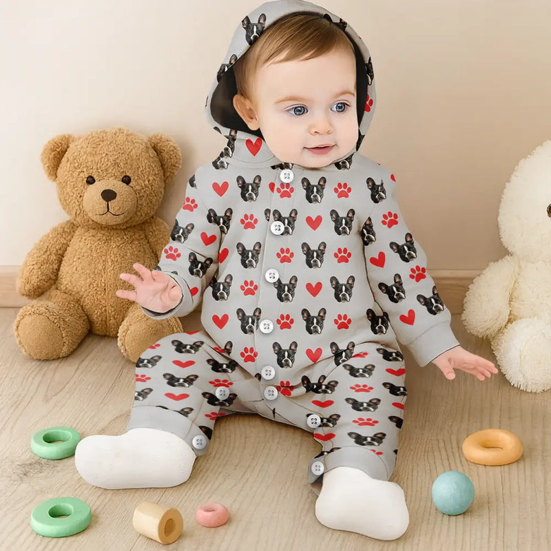 Cat Lovers, Pet Lovers, Dog Lovers, Dog Mom, Dog Dad, Cat Mom, Cat Dad, Happy - Custom Photo Funny Dog Cat Pet - Personalized Overall Onesie Hooded Jumpsuit