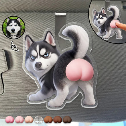 Custom Photo Funny Dog Cat Pet Butt - Personalized Squishy Acrylic Car Visor Clip