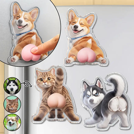 Custom Photo Funny Dog Cat Pet Butt - Personalized Squishy Acrylic Fridge Magnet
