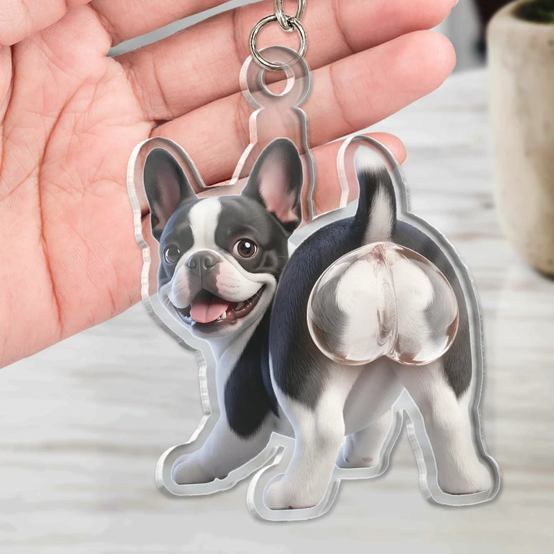 Art Design, Humorous, Pet Lovers, Photo - Squishy Pet Butt - Custom Photo Funny Dog Cat Pet Butt - Personalized Squishy Acrylic Keychain