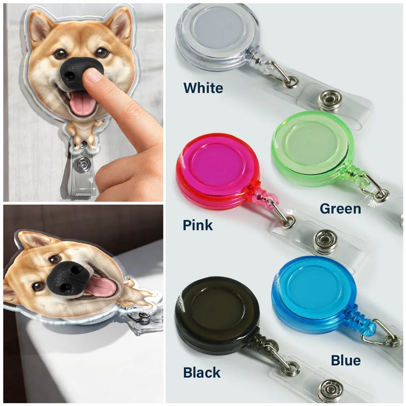 Art Design,Humorous,Dog Lovers,Pet Lovers,Photo - Squishy Dog Nose - Custom Photo Funny Dog Nose - Personalized Squishy Badge Reel