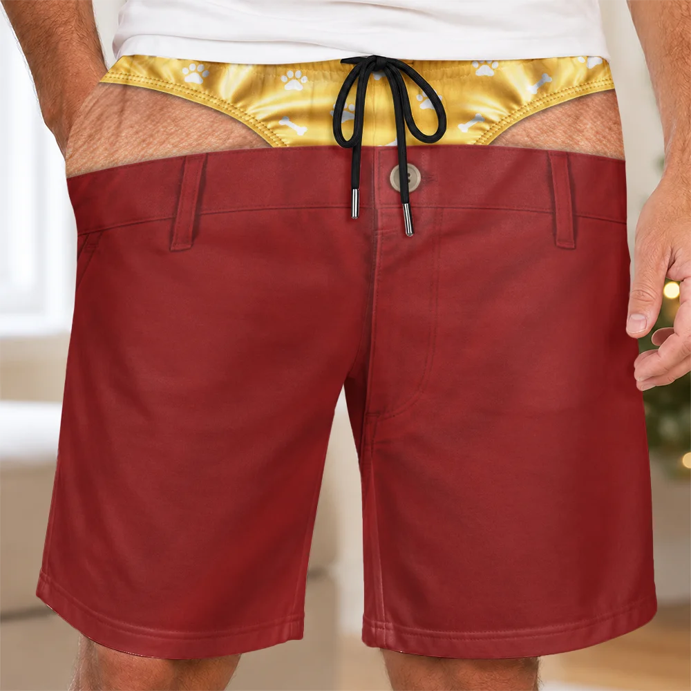 Pet Dad,Gift For Father,Humorous,Custom Photo,Pet Lovers,Cut-Face Photo - Custom Photo Funny Dog Pet Face Gift For Husband Boyfriend - Personalized Casual Shorts