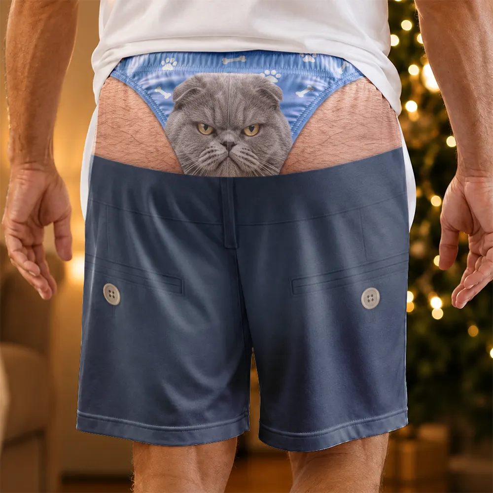 Pet Dad,Gift For Father,Humorous,Custom Photo,Pet Lovers,Cut-Face Photo - Custom Photo Funny Dog Pet Face Gift For Husband Boyfriend - Personalized Casual Shorts