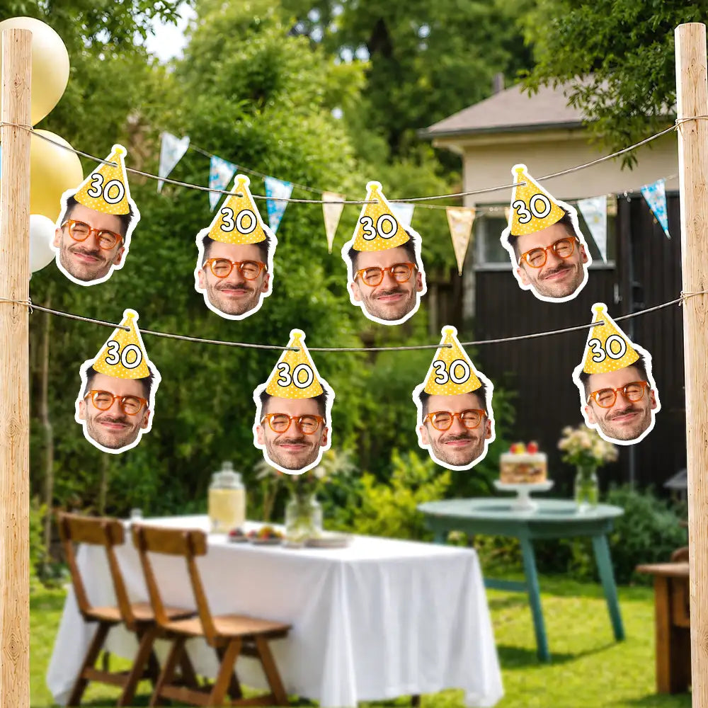 Humorous,Custom Photo,Gift For Yourself,Cut-Face Photo,Icon - Custom Photo Funny Face Birthday Family, Friends, Colleagues - Personalized Garland Banner