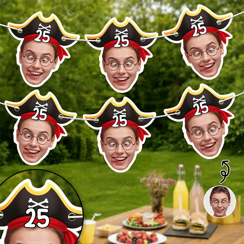 Humorous,Custom Photo,Gift For Yourself,Cut-Face Photo,Icon - Custom Photo Funny Face Birthday Family, Friends, Colleagues - Personalized Garland Banner