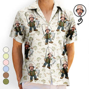 Gift For Yourself,Gift For Women,Gift For Men,Happy,Fishing - Custom Photo Funny Face Cut Fishing Man - Personalized Hawaiian Shirt
