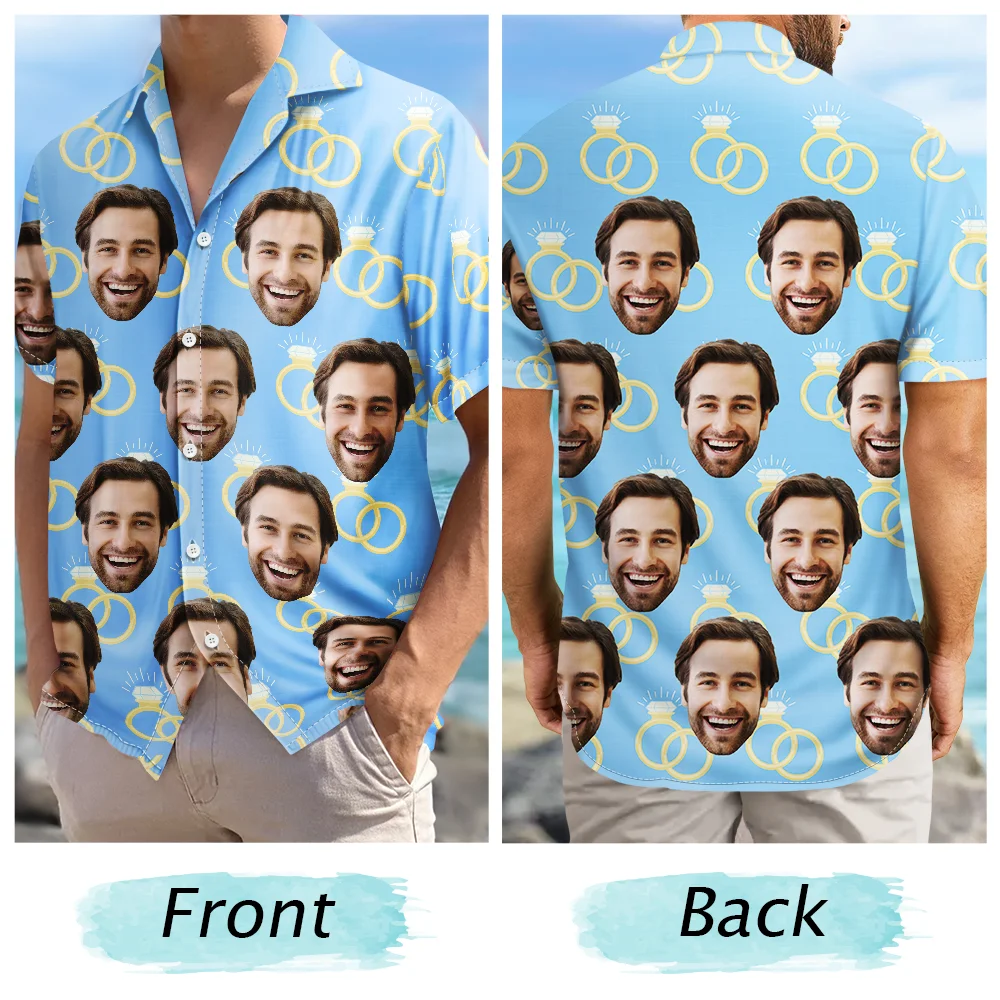 Top Market, Humorous, Gift For Men, Custom Photo, Gift For Yourself, Wedding, Cut-Face Photo - Custom Photo Funny Face Wedding Party - Personalized Hawaiian Shirt