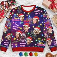 Family,Pet Lovers,Dog Lovers,Cat Lovers,Happy - Custom Photo Funny Family Pet Face Neon Light Style - Personalized Unisex Ugly Sweater