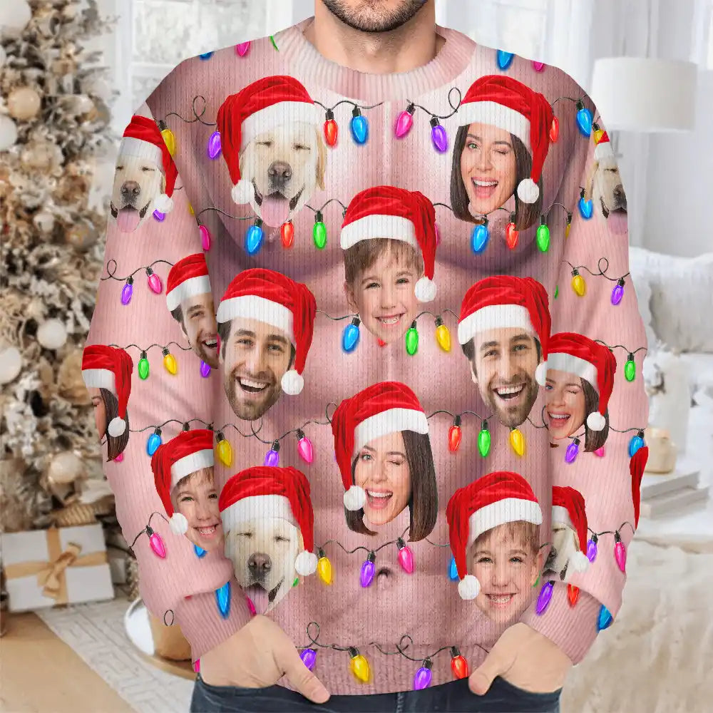 Christmas, Humorous, Gift For Men, Custom Photo, Gift For Yourself, Cut-Face Photo - Custom Photo Funny Hairy Muscle Body Family Face Cut - Personalized Unisex Ugly Sweater