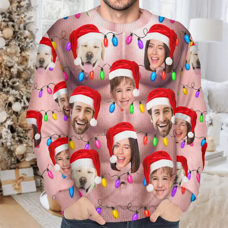 Christmas, Humorous, Gift For Men, Custom Photo, Gift For Yourself, Cut-Face Photo - Custom Photo Funny Hairy Muscle Body Family Face Cut - Personalized Unisex Ugly Sweater