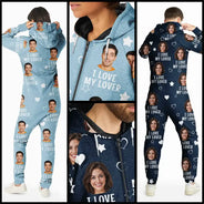 Gift For Husband,Gift For Wife,Gift For Couples,Custom Photo,Funny - Custom Photo Funny I Love My Wife Husband - Personalized Overall Onesie Hooded Jumpsuit