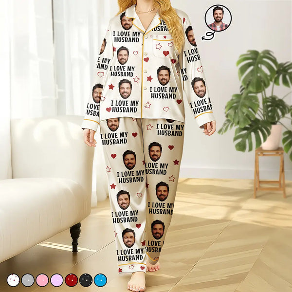 Gift For Couples,Gift For Wife,Gift For Girlfriend,Gift For Women,Funny,Old Couples - Custom Photo Funny I Love My Wife Husband - Personalized Satin Pajama Set