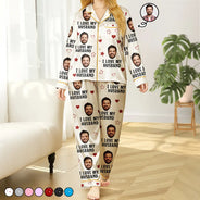 Gift For Couples,Gift For Wife,Gift For Girlfriend,Gift For Women,Funny,Old Couples - Custom Photo Funny I Love My Wife Husband - Personalized Satin Pajama Set