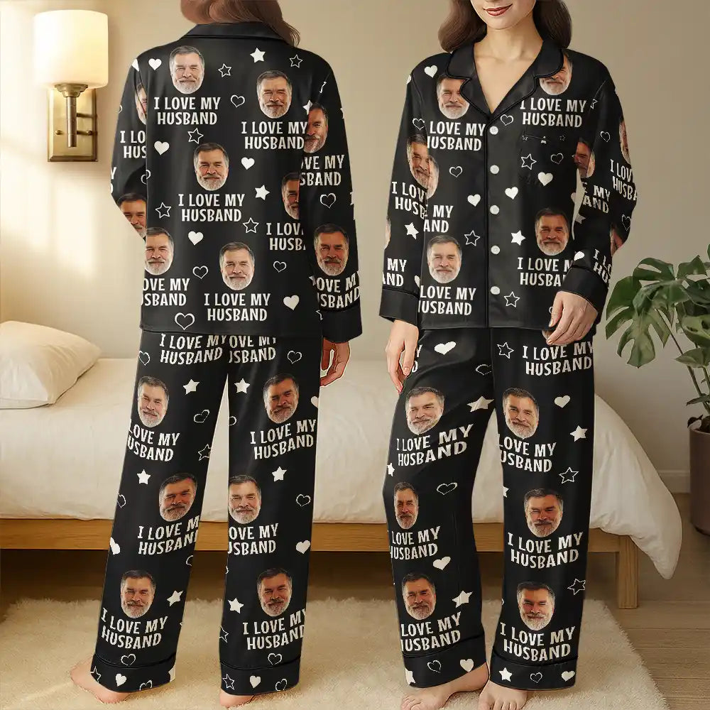 Gift For Couples,Gift For Wife,Gift For Girlfriend,Gift For Women,Funny,Old Couples - Custom Photo Funny I Love My Wife Husband - Personalized Satin Pajama Set