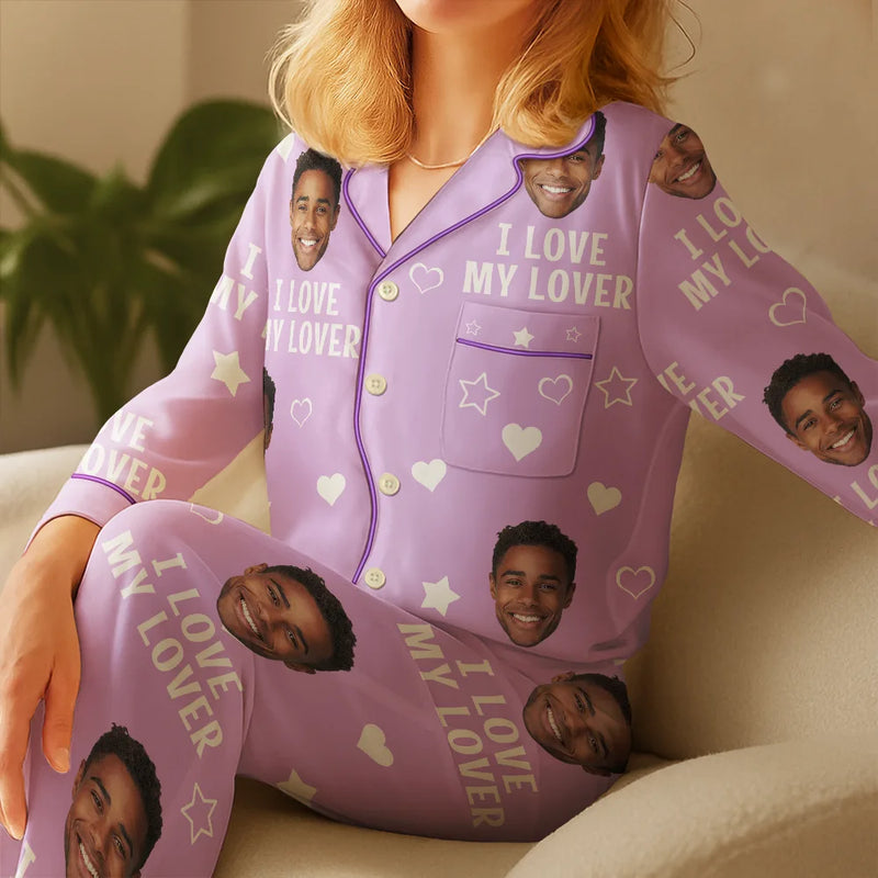 Gift For Couples,Gift For Wife,Gift For Girlfriend,Gift For Women,Funny,Old Couples - Custom Photo Funny I Love My Wife Husband - Personalized Satin Pajama Set