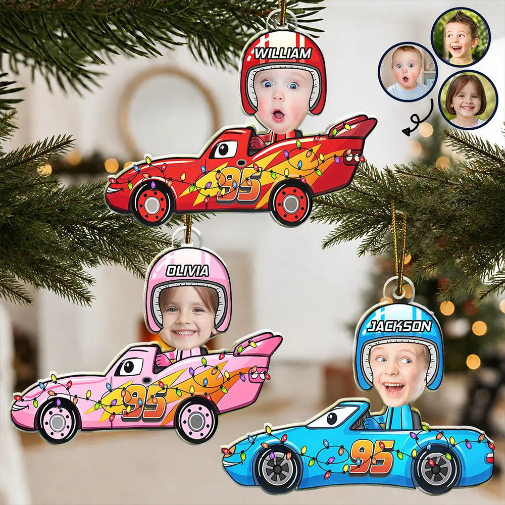 Top Market,Playful,Christmas,Custom Photo,Gift For Kids,Cut-Face Photo - Custom Photo Funny Kid Face Car Toys - Personalized Custom Shaped Acrylic Ornament