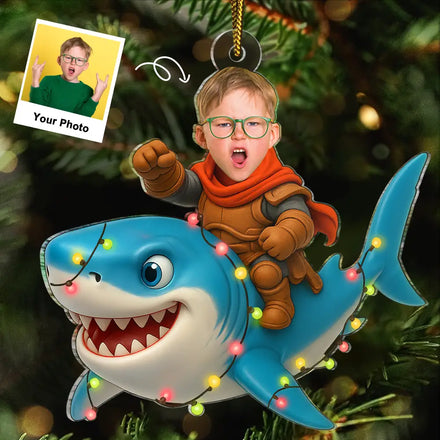Custom Photo Funny Kid Face Shark - Personalized Acrylic Photo Ornament