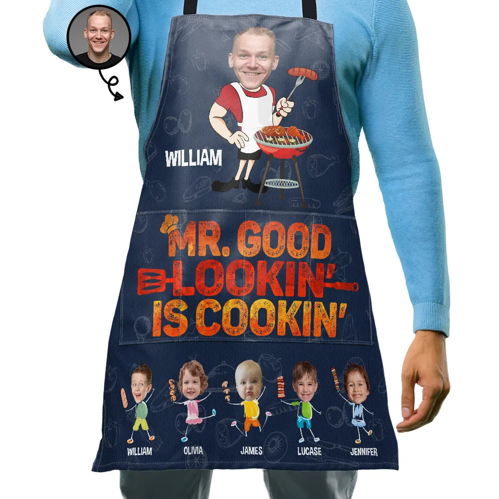 Custom Photo Funny Mr Good Lookin' Is Cookin' - Personalized Apron