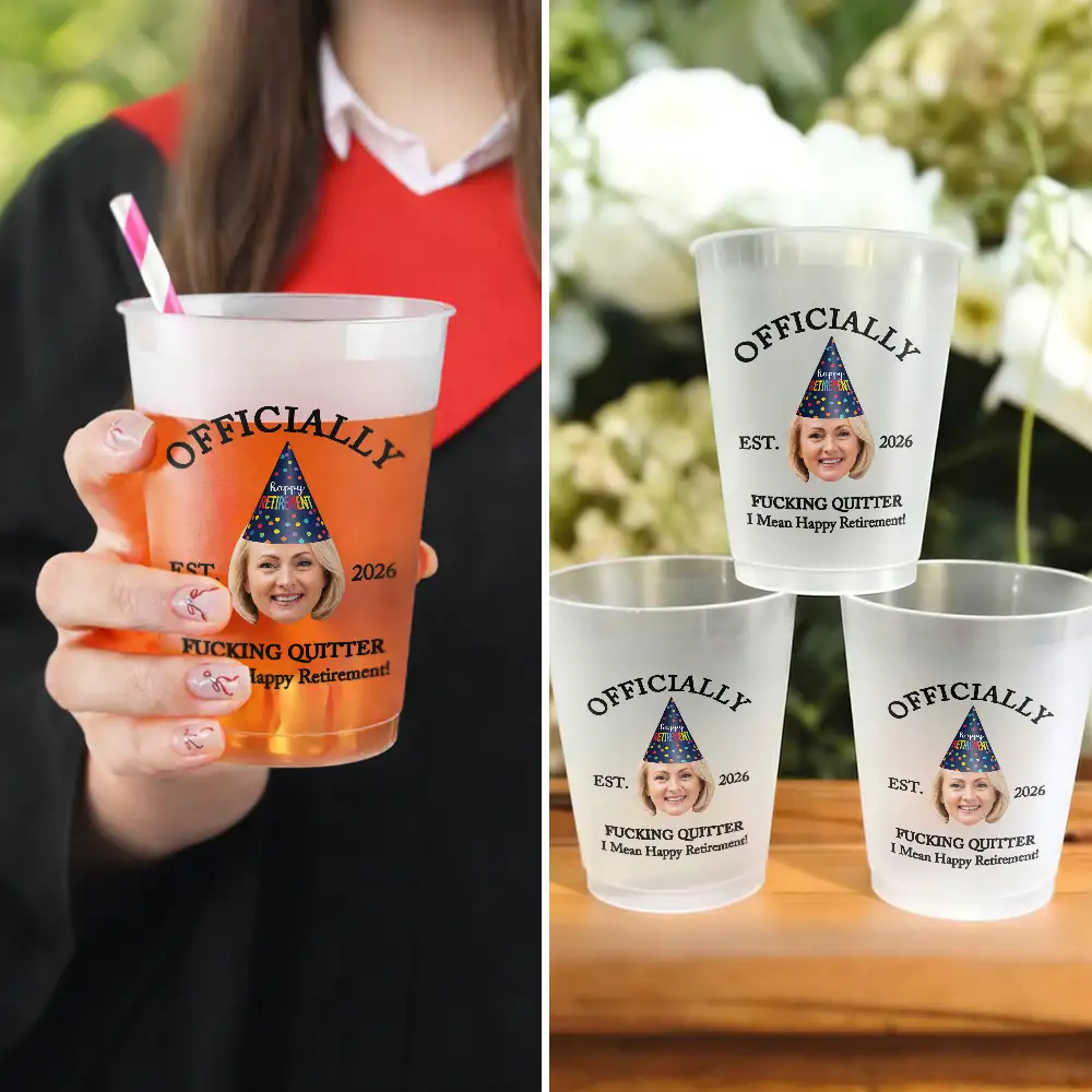 Retirement,Gift For Father,Gift For Grandpa,Gift For Grandma,Gift For Mother,Gifts For Colleagues,Happy,Photo,Humorous - Custom Photo Funny Officially Retired - Personalized Frosted Cups
