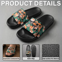 Dog Dad, Pet Lovers, Gift For Father, Custom Photo, Beach, Summer, Playful, Cut-Face Photo, Icon - Custom Photo Funny Pet Face Hawaii Gift For Family, Couple, Dog And Cat Lovers - Personalized Unisex Slides