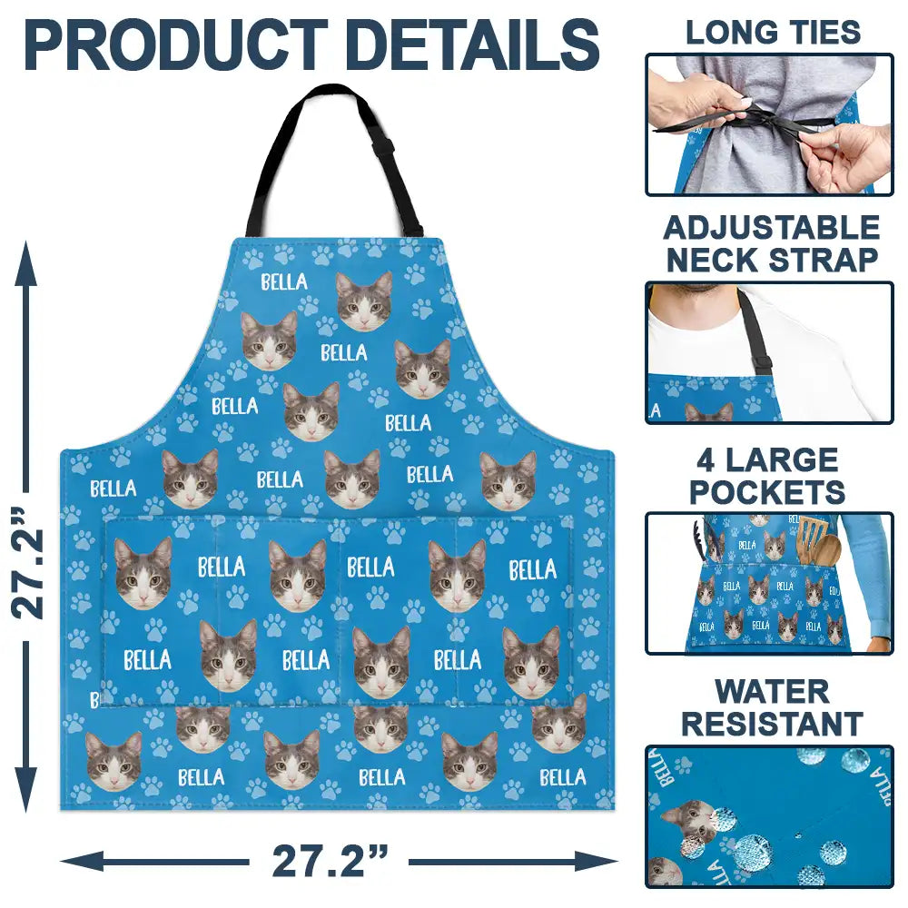 Cat Lovers,Pet Lovers,Dog Lovers,Dog Mom,Dog Dad,Cat Mom,Cat Dad,Happy - Custom Photo Funny Pet Face Pattern Dog Cat Family - Personalized Apron