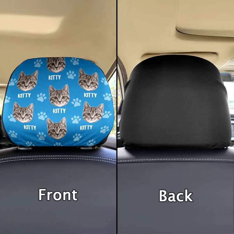 Pet Lovers,Custom Photo,Funny - Custom Photo Funny Pet Face Pattern Dog Cat Family - Personalized Car Headrest Covers