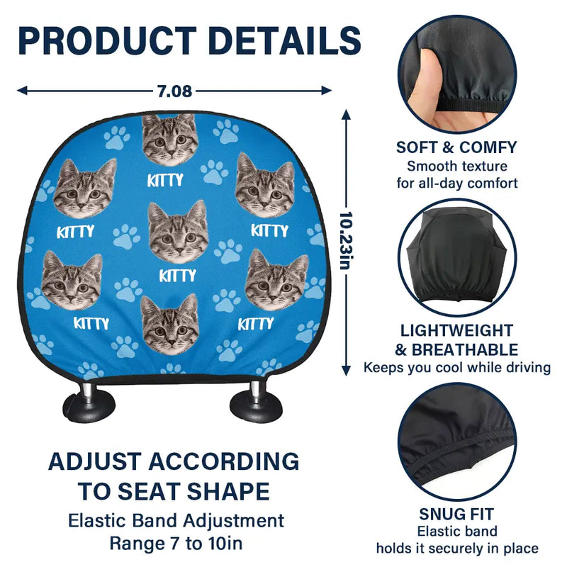 Pet Lovers,Custom Photo,Funny - Custom Photo Funny Pet Face Pattern Dog Cat Family - Personalized Car Headrest Covers