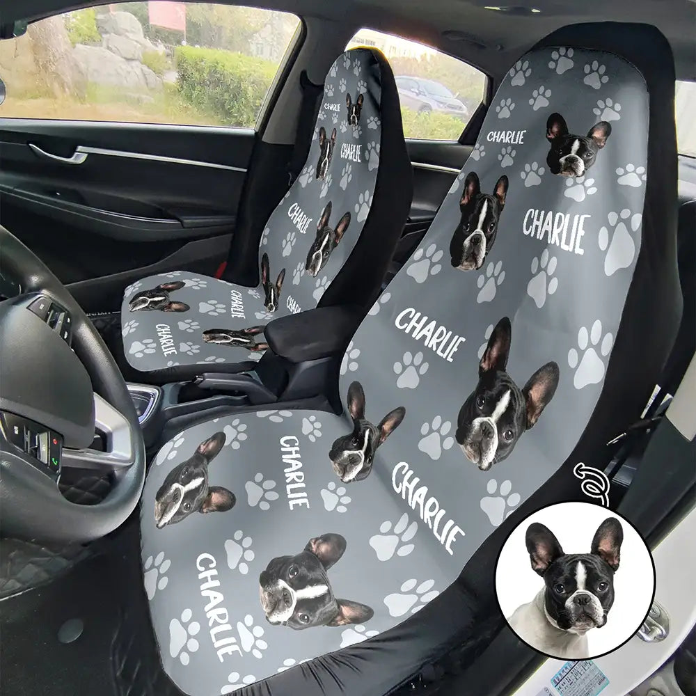 Custom Photo Funny Pet Face Pattern Dog Cat Family - Personalized Car Seat Cover