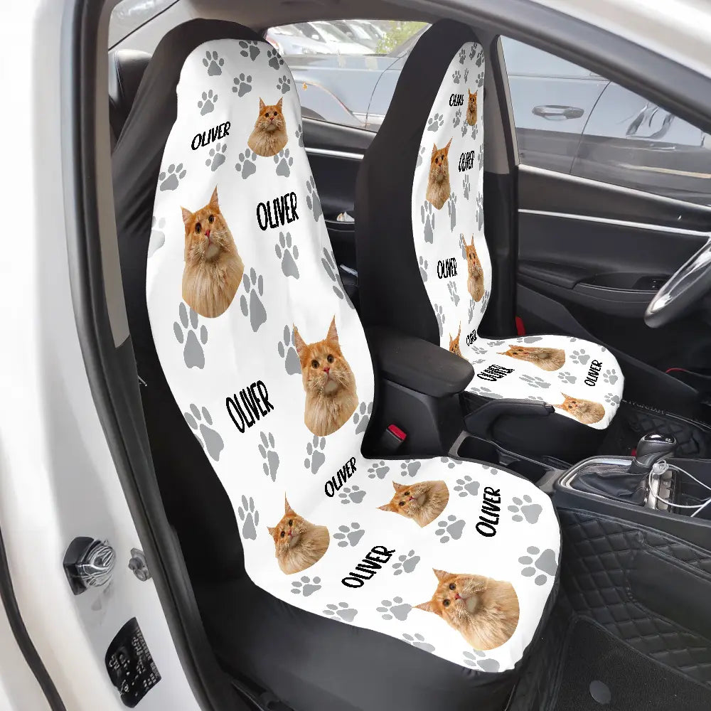 Pet Lovers,Funny - Custom Photo Funny Pet Face Pattern Dog Cat Family - Personalized Car Seat Cover