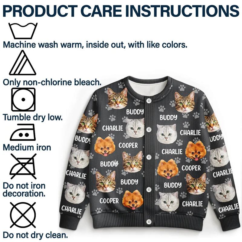 Cat Lovers, Pet Lovers, Dog Lovers, Dog Mom, Cat Mom, Happy - Custom Photo Funny Pet Face Pattern Dog Cat Family - Personalized Cardigan