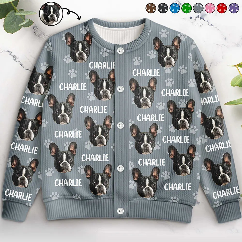 Cat Lovers, Pet Lovers, Dog Lovers, Dog Mom, Cat Mom, Happy - Custom Photo Funny Pet Face Pattern Dog Cat Family - Personalized Cardigan