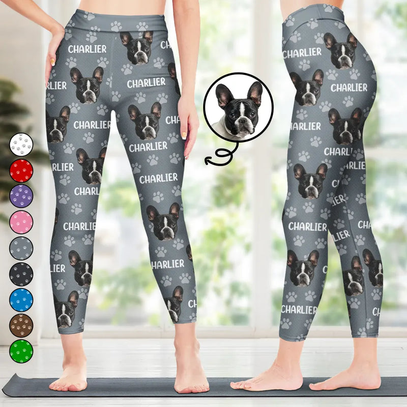 Cat Lovers,Pet Lovers,Dog Lovers,Dog Mom,Dog Dad,Cat Mom,Cat Dad,Happy - Custom Photo Funny Pet Face Pattern Dog Cat Family - Personalized Leggings